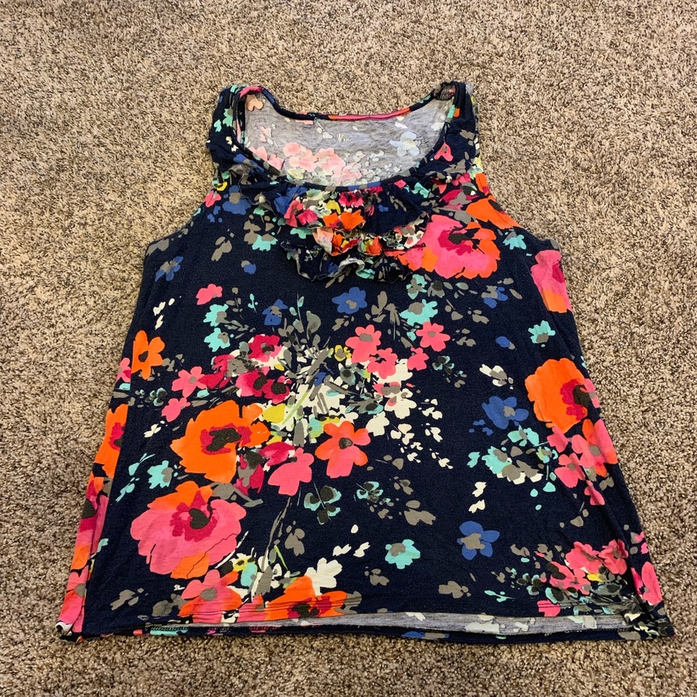 Merona floral tank with ruffle neckline XXL